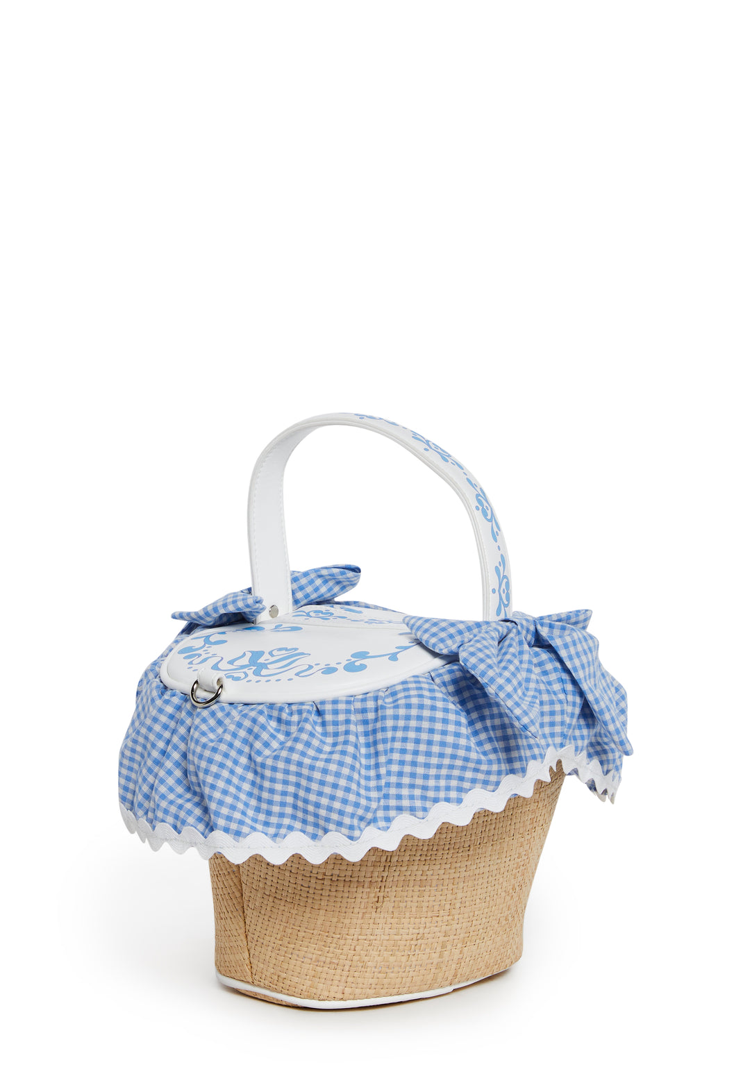Picnic Basket Handbag With Gingham Trim Cottagecore Sugar Thrillz - Blue - Image 4