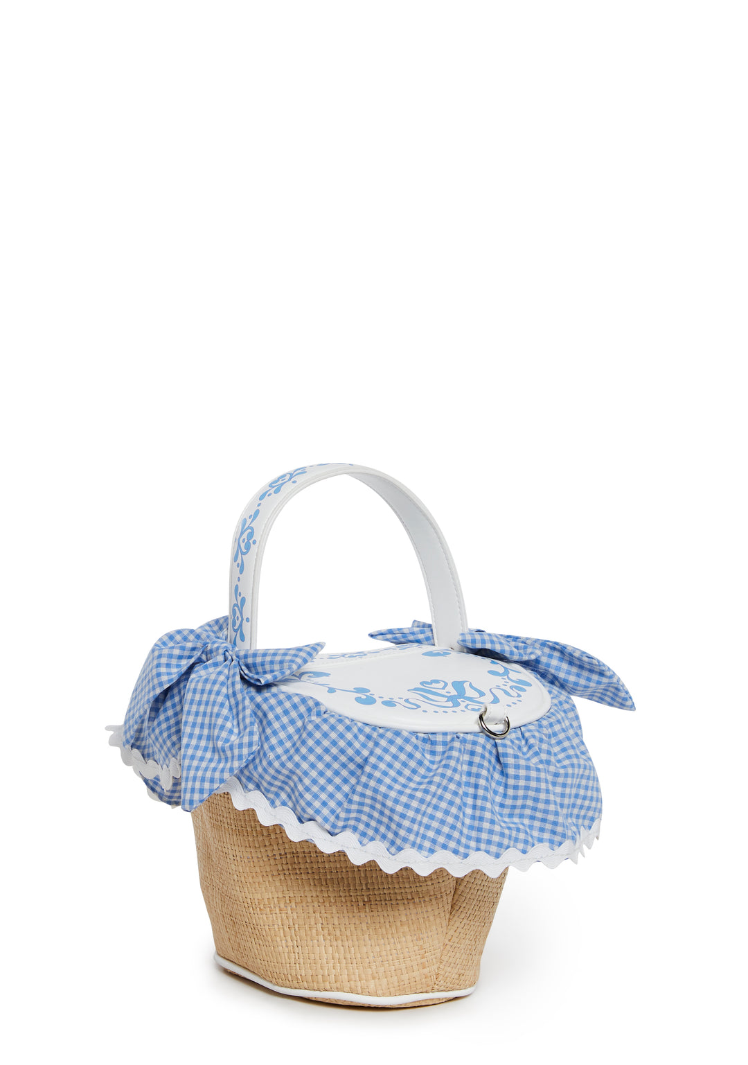 Picnic Basket Handbag With Gingham Trim Cottagecore Sugar Thrillz - Blue - Image 3