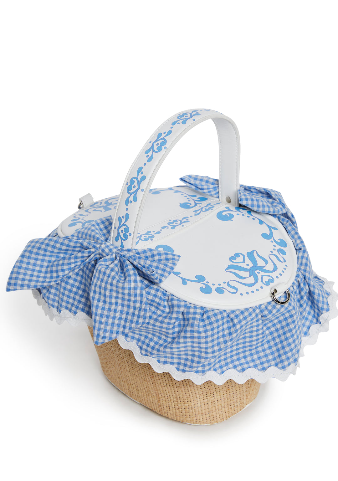 Picnic Basket Handbag With Gingham Trim Cottagecore Sugar Thrillz - Blue - Image 6
