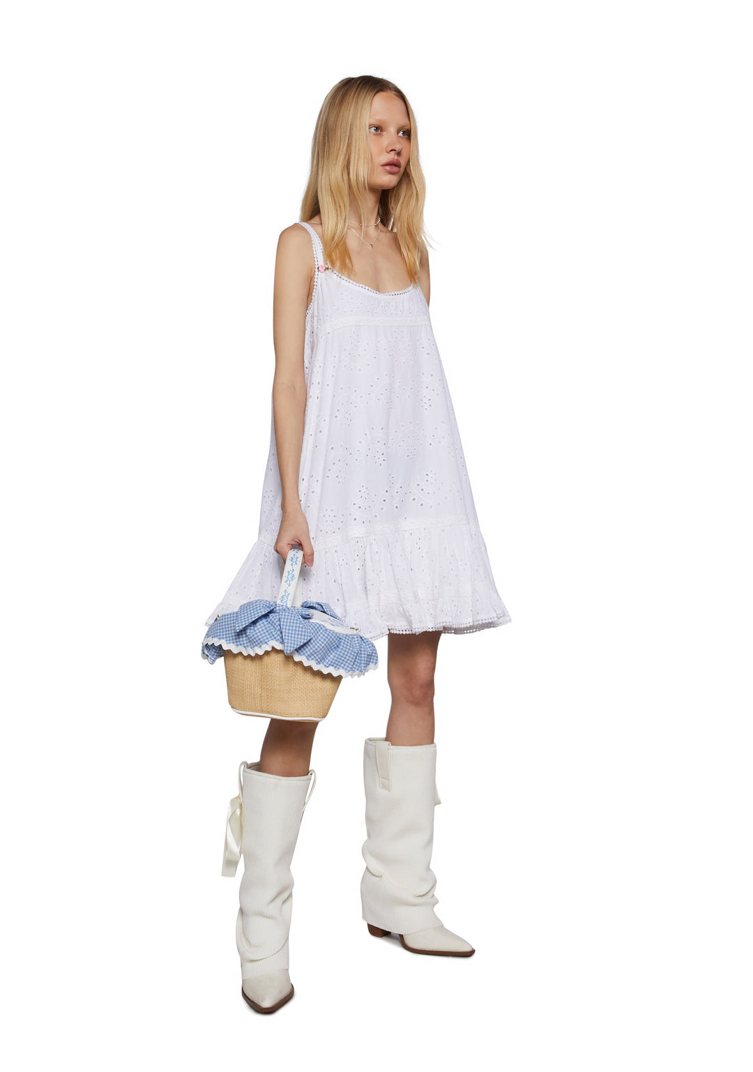 Picnic Basket Handbag With Gingham Trim Cottagecore Sugar Thrillz - Blue - Image 7