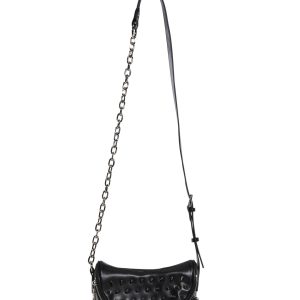 Goth Spiked Crossbody Shoulder Bag With Embroidery Widow - Black