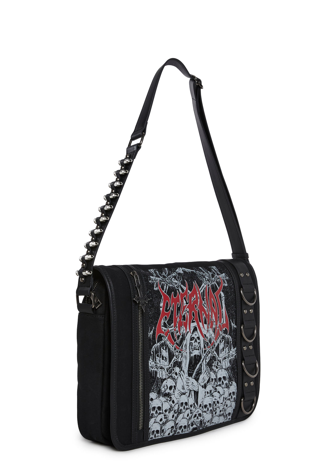 Goth Printed Canvas Shoulder Bag With Graphics And Bullets Widow - Black - Image 3