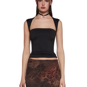 Womens Sexy Square Neck Crop Top - Black