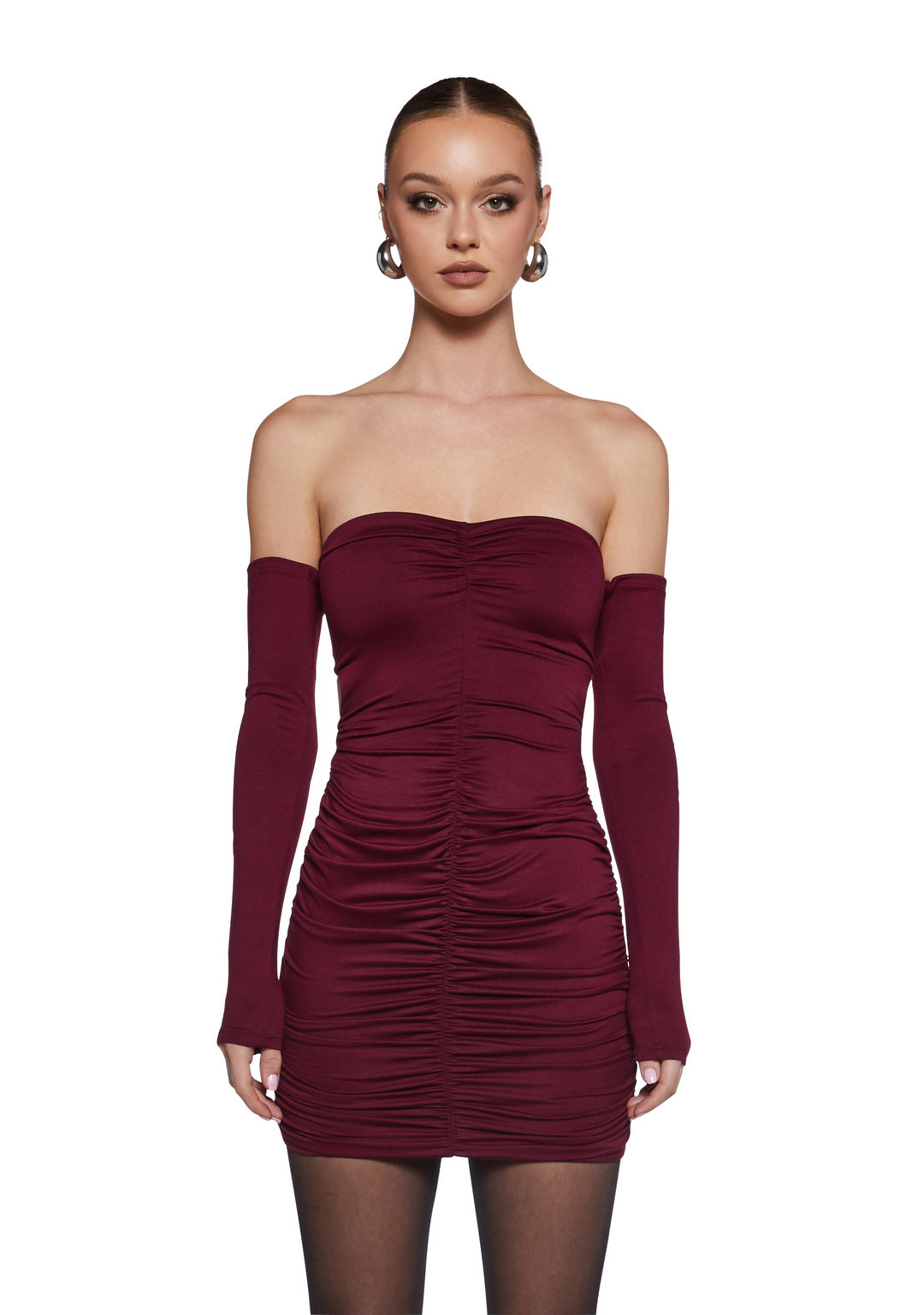 Womens Sexy Bodycon Ruched Strappy Mini Dress - Red