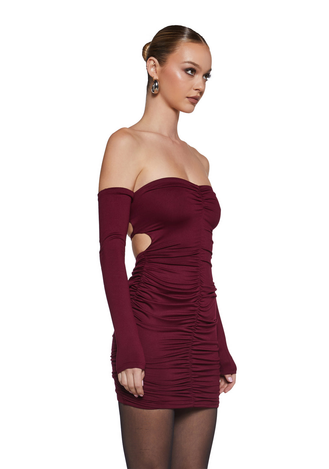 Womens Sexy Bodycon Ruched Strappy Mini Dress - Red - Image 3