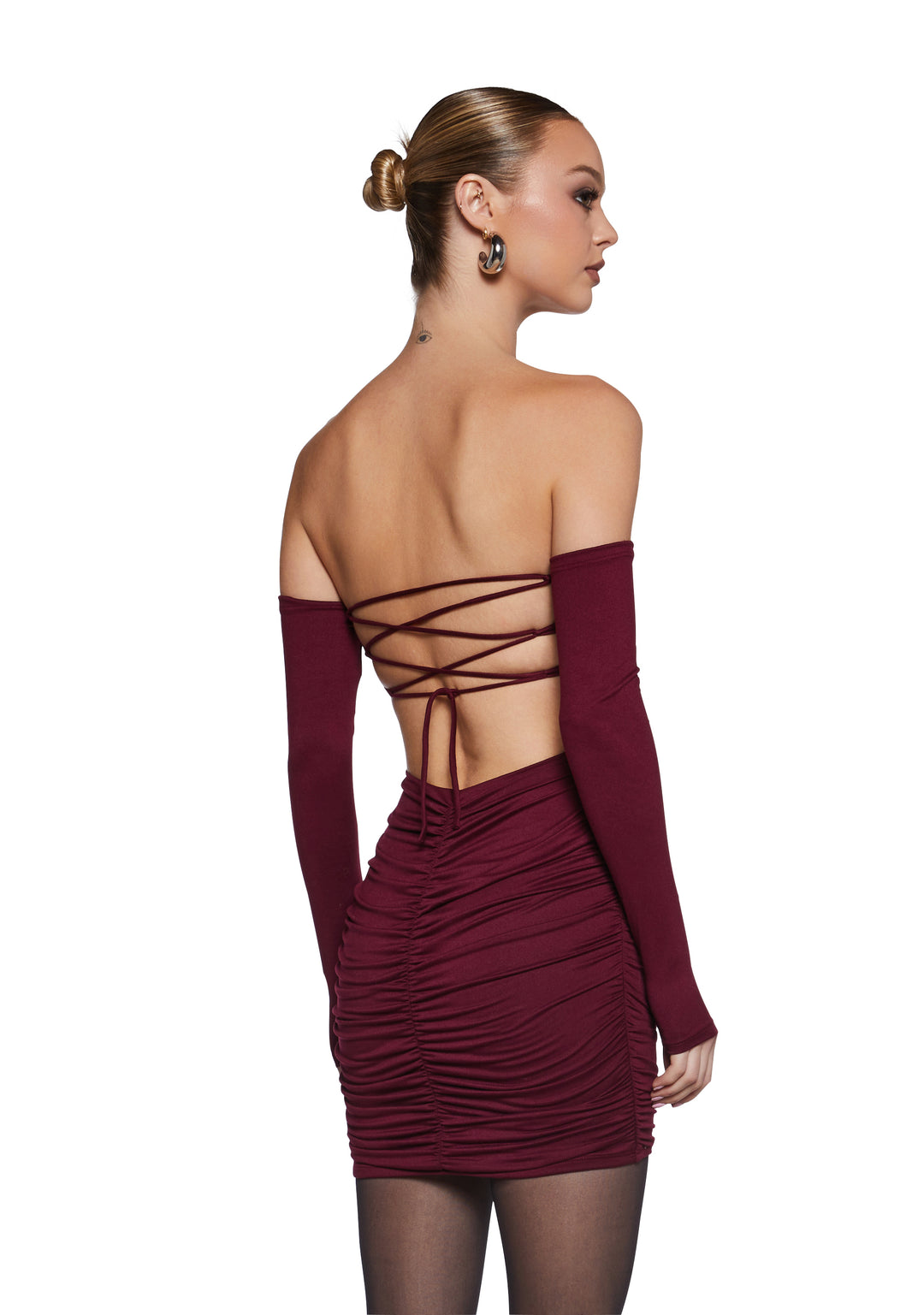 Womens Sexy Bodycon Ruched Strappy Mini Dress - Red - Image 4