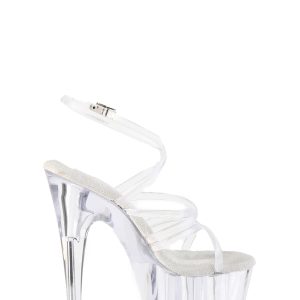 Pleaser Clear Lucite Platform Stiletto Heels With Straps - White
