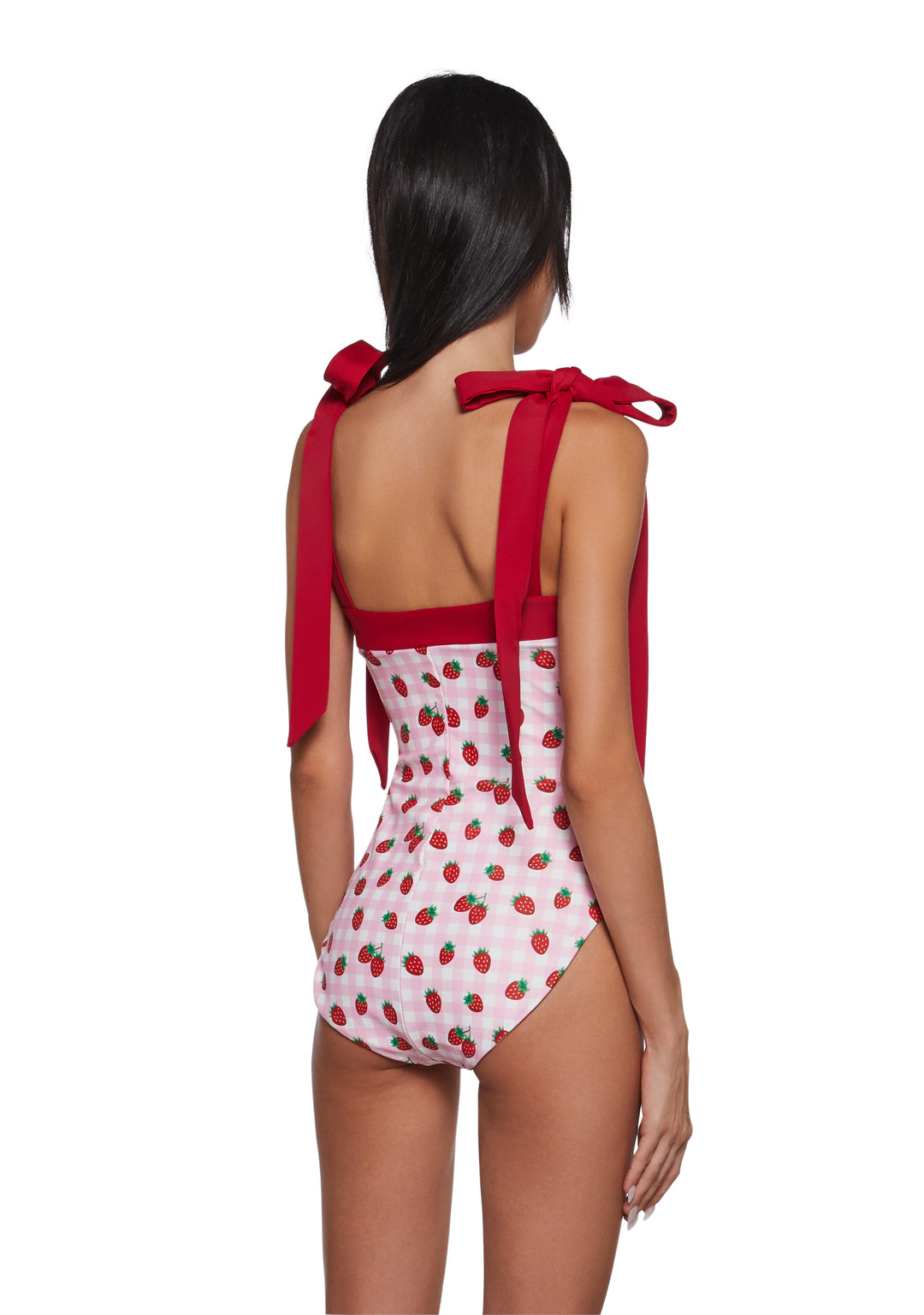 Womens Gingham Strawberry Print One Piece Swimsuit Sugar Thrillz - Pink - Image 4