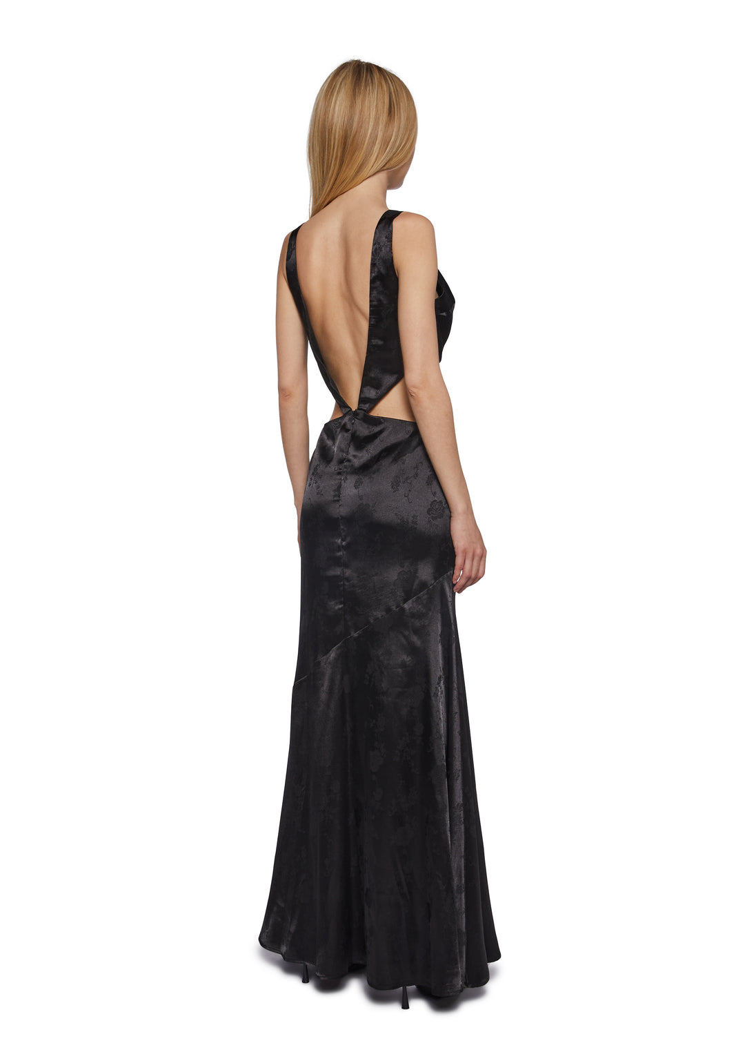 Womens Prom Special Occasion Satin Floral Cut Out Maxi Dress Unholy - Black - Image 4