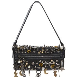 Punk Rock Multi Studded Charm Barrel Shaped Bag Current Mood - Black