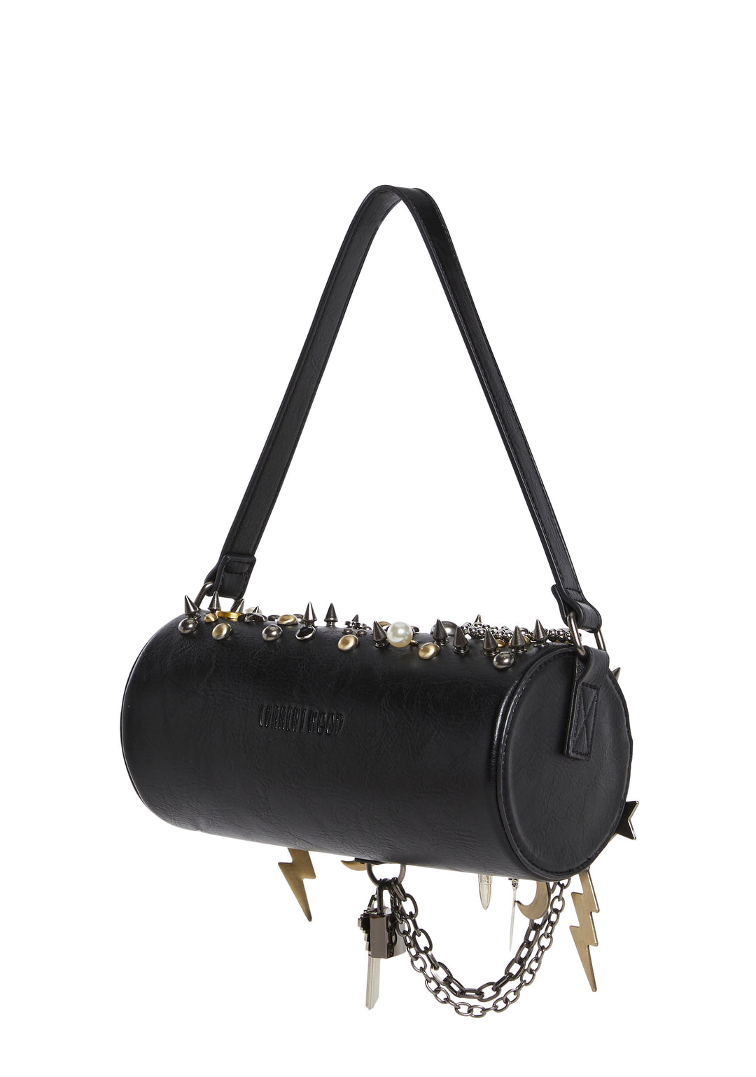 Punk Rock Multi Studded Charm Barrel Shaped Bag Current Mood - Black - Image 4