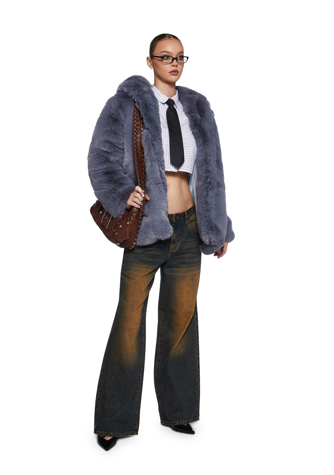 Soft Faux Fur Hooded Coat - Blue - Image 2