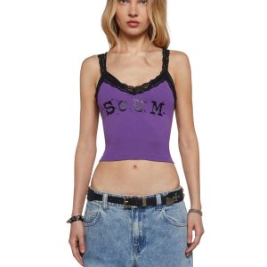 Womens Scum Lace Graphic Tank Crop Top Widow - Purple