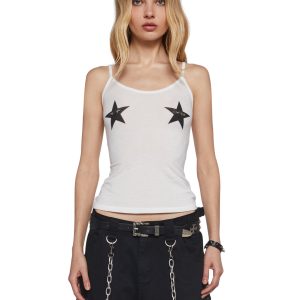 Womens Star Piercing Tank Top Widow - White