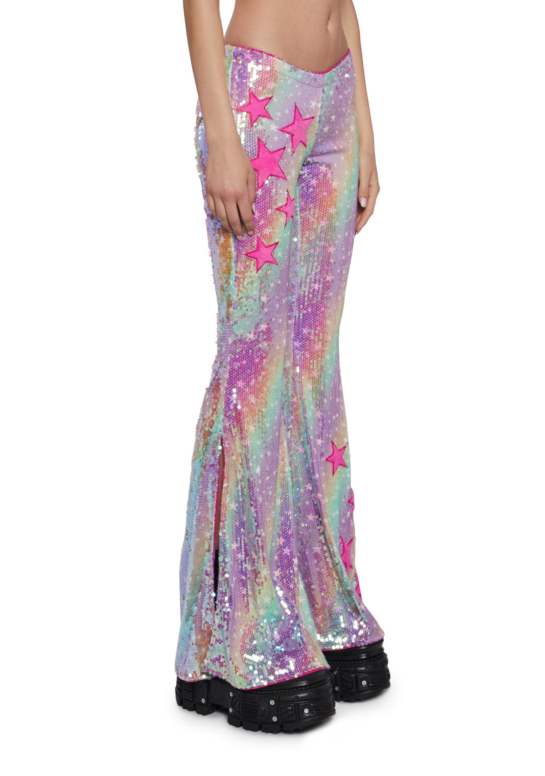 Womens Ombre Sequined Flared Pants With Fuzzy Stars Club Exx - Multi - Image 3