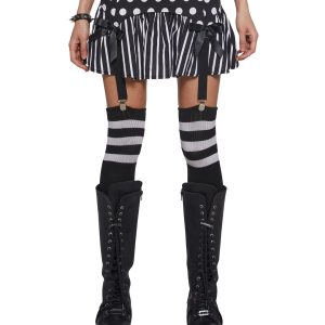 Womens Clowncore Polka Dot Striped Garter Mini Skirt - Black