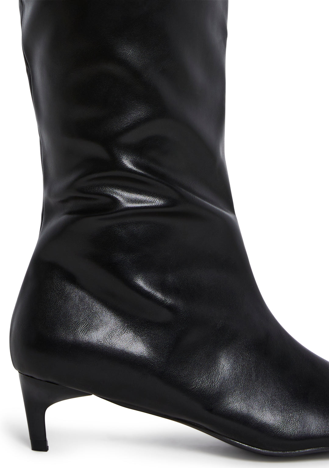 Knee High Vegan Leather Kitten Heel Boots Current Mood - Black - Image 2