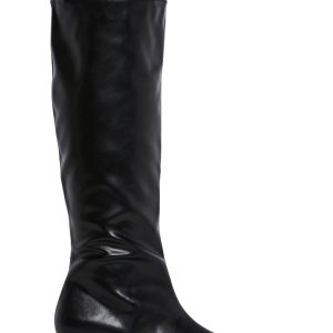 Knee High Vegan Leather Kitten Heel Boots Current Mood - Black