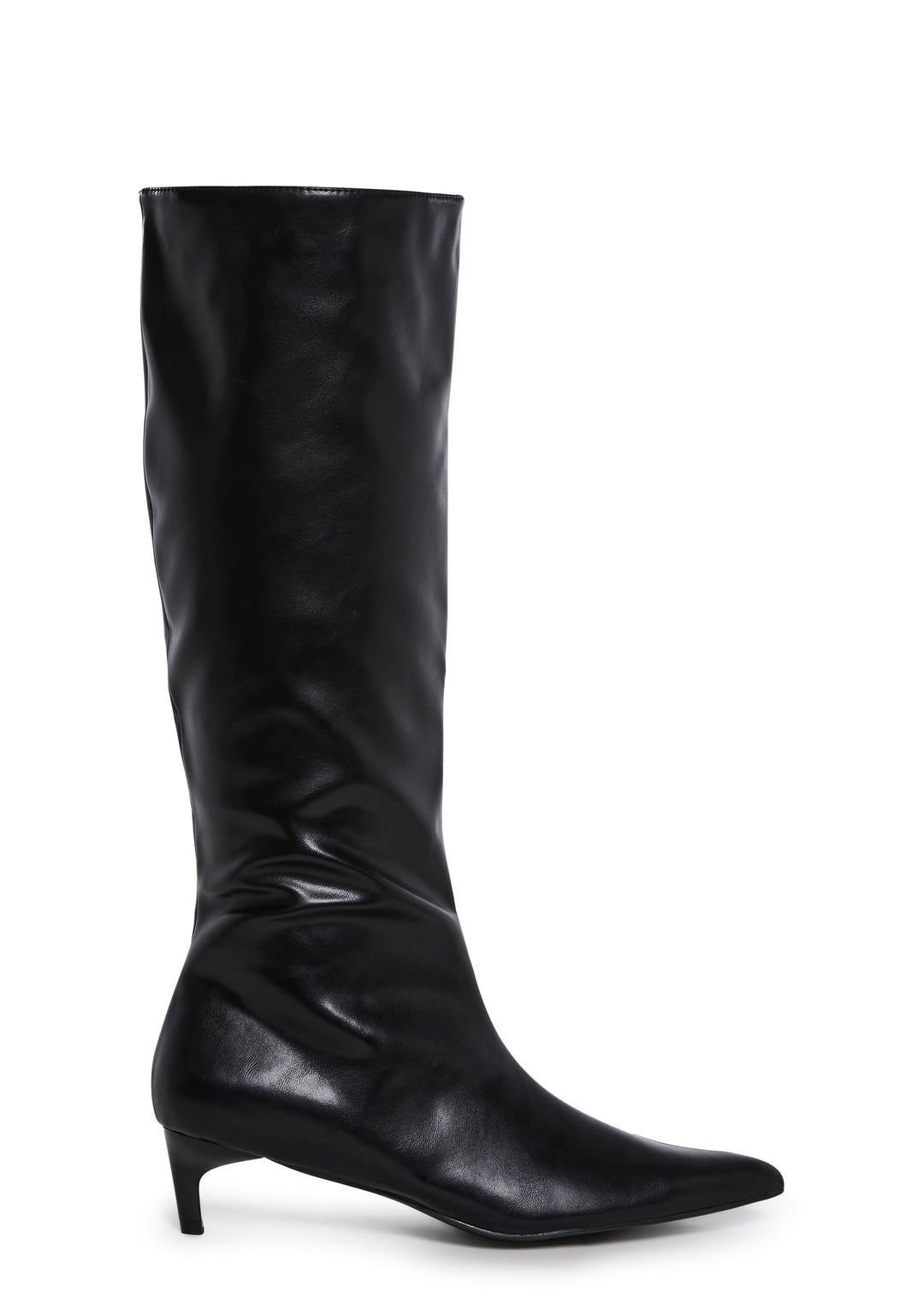 Knee High Vegan Leather Kitten Heel Boots Current Mood - Black