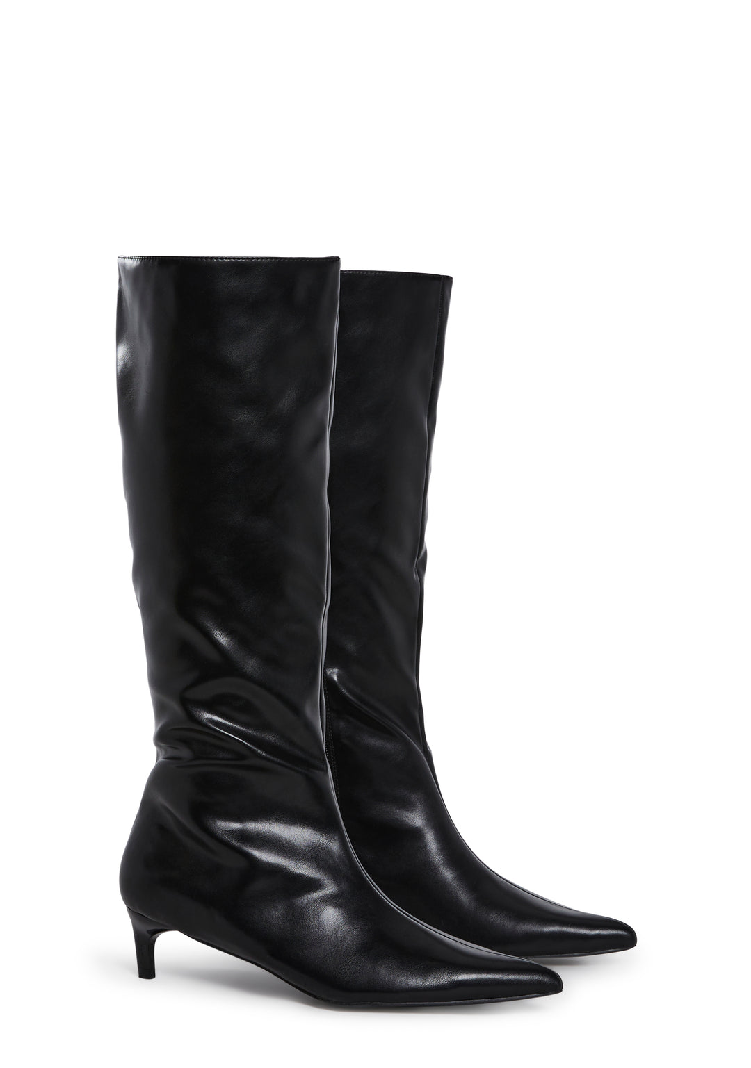 Knee High Vegan Leather Kitten Heel Boots Current Mood - Black - Image 3