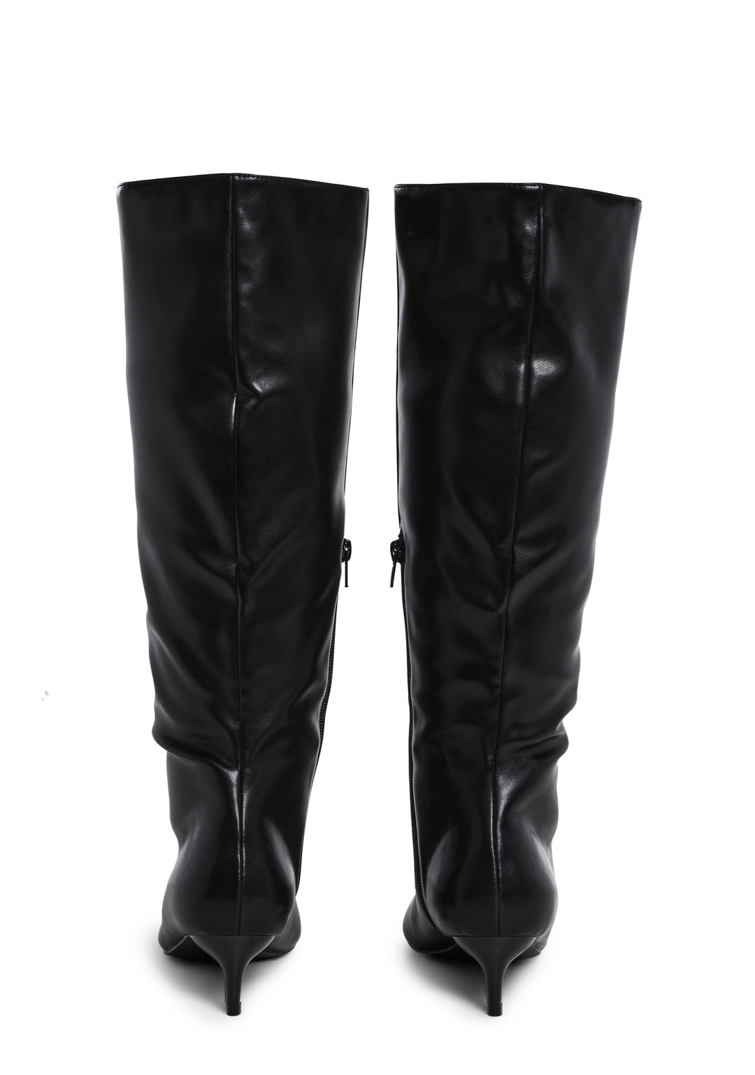 Knee High Vegan Leather Kitten Heel Boots Current Mood - Black - Image 4