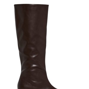 Knee High Vegan Leather Kitten Heel Boots Current Mood - Brown