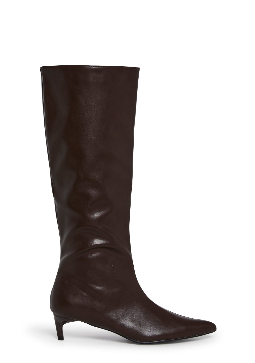 Knee High Vegan Leather Kitten Heel Boots Current Mood - Brown