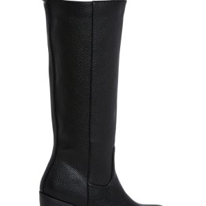 Vegan Leather Pull On Knee High Boots Current Mood - Black