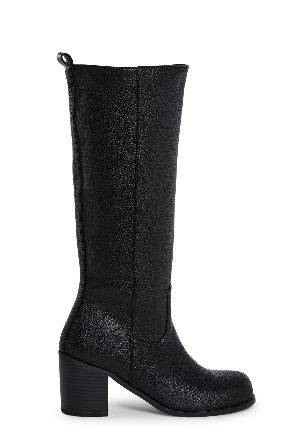 Vegan Leather Pull On Knee High Boots Current Mood - Black