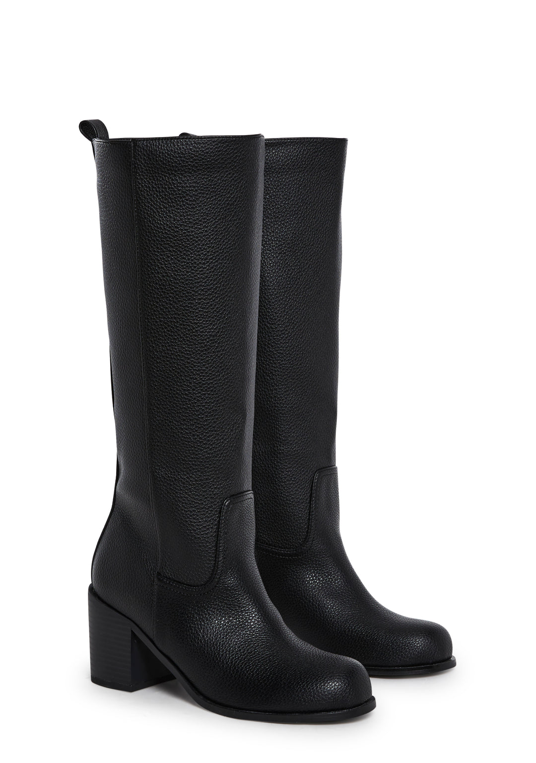 Vegan Leather Pull On Knee High Boots Current Mood - Black - Image 3