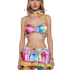 Womens Clowncore Ombre Crop Top With Pointed Clown Collar Set Club Exx - Multi