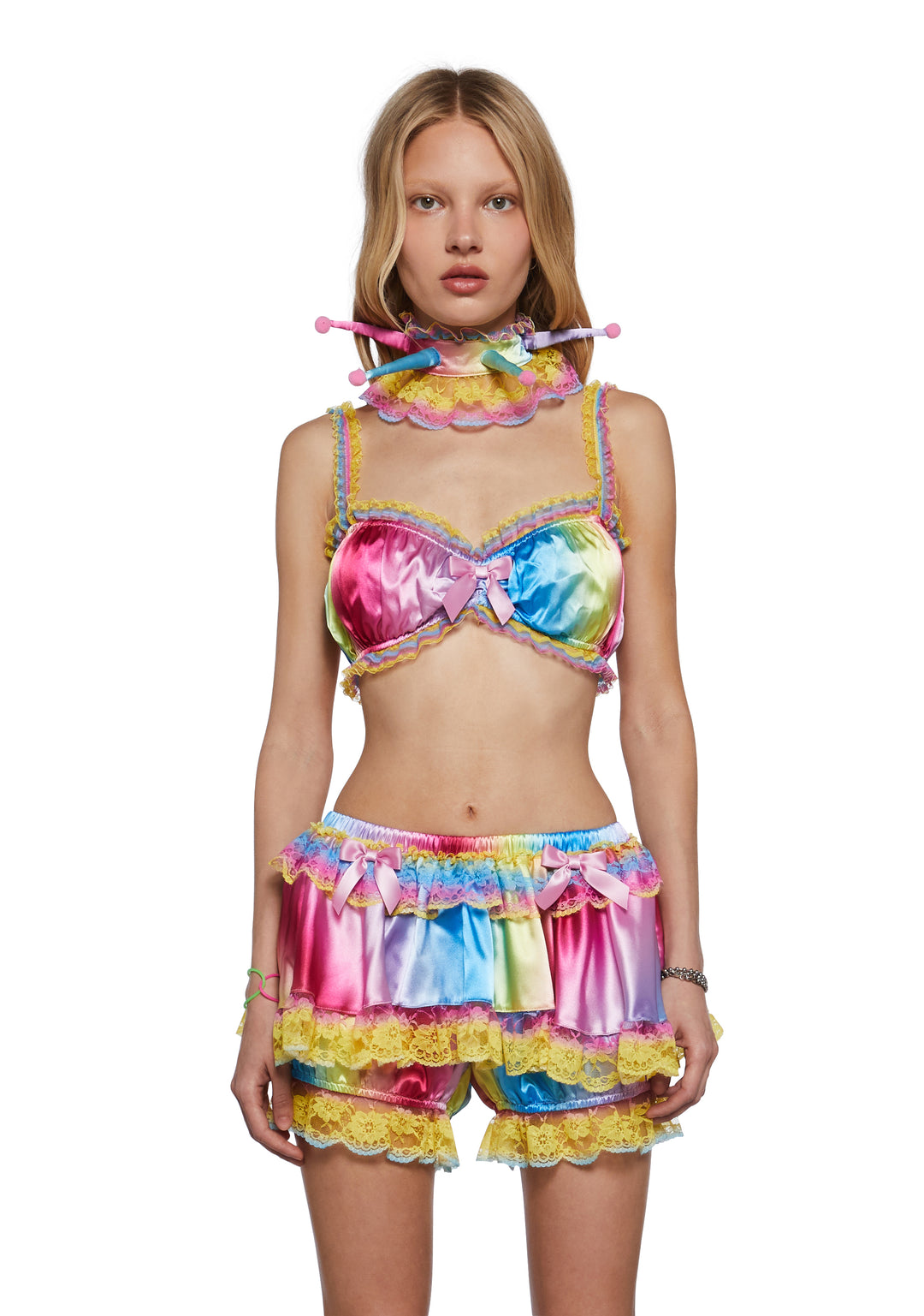 Womens Clowncore Ombre Crop Top With Pointed Clown Collar Set Club Exx - Multi
