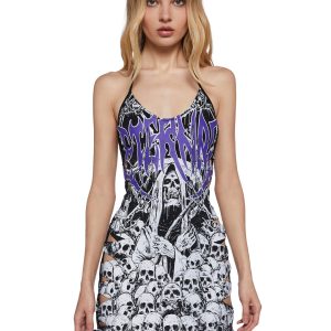 Womes Grimn Reaper Mini Shredded Dress Widow - Black