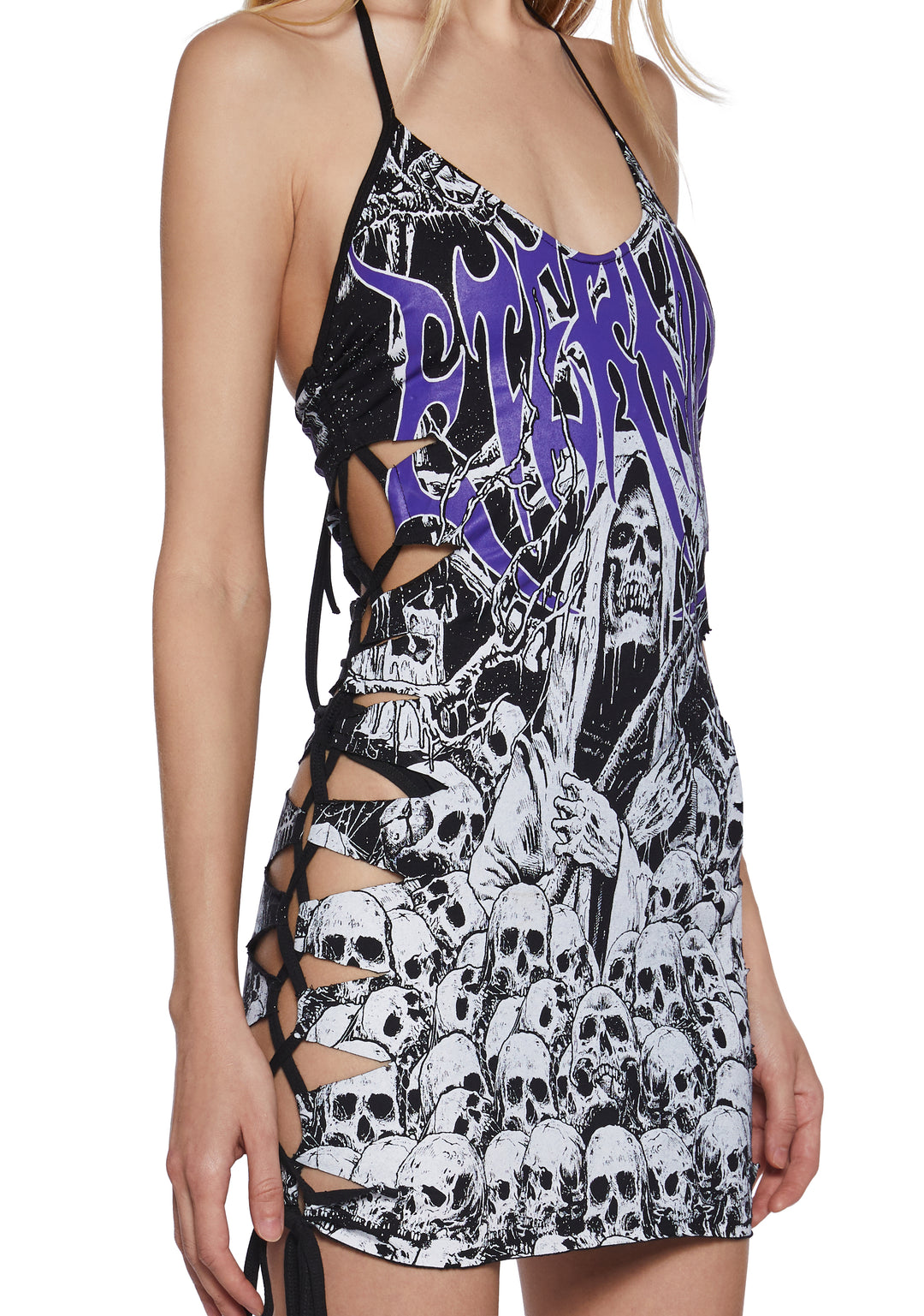 Womes Grimn Reaper Mini Shredded Dress Widow - Black - Image 5