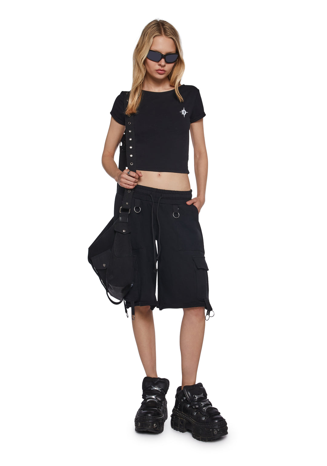 Low Back Logo Crop Tee Darker Wavs - Black - Image 2