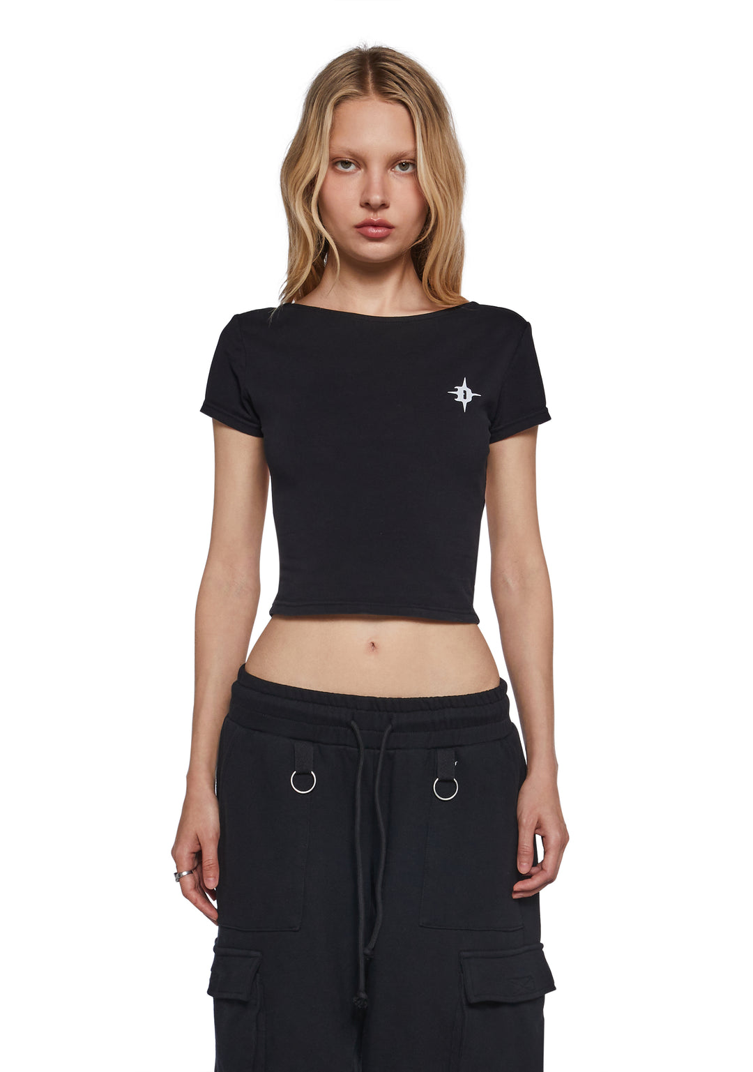 Low Back Logo Crop Tee Darker Wavs - Black - Image 5