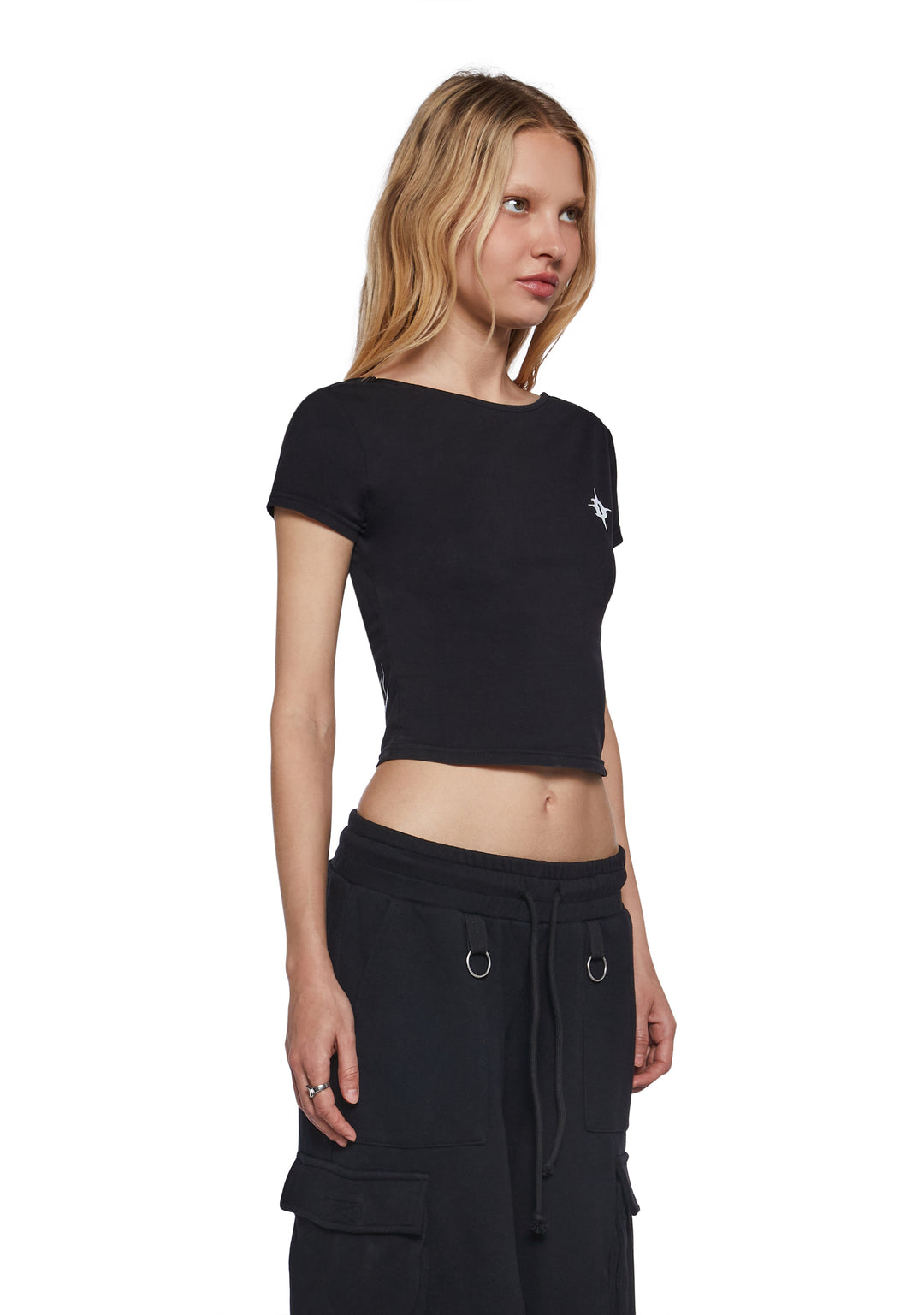 Low Back Logo Crop Tee Darker Wavs - Black - Image 3