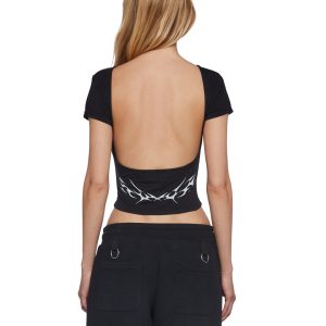 Low Back Logo Crop Tee Darker Wavs - Black