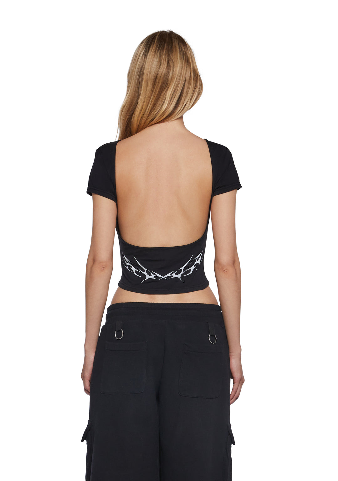 Low Back Logo Crop Tee Darker Wavs - Black