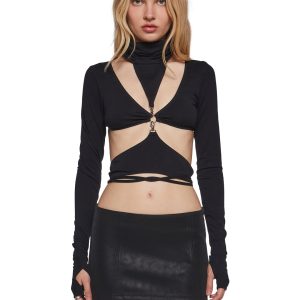 Womens Cut Out Clip-In Top With Straps Darker Wavs - Black