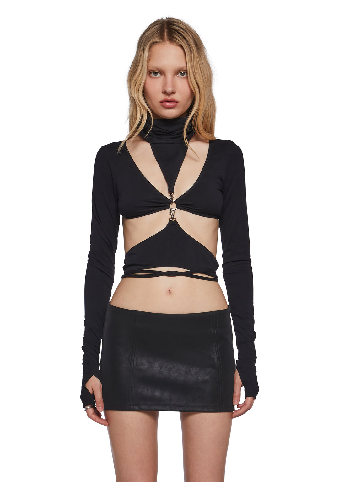 Womens Cut Out Clip-In Top With Straps Darker Wavs - Black