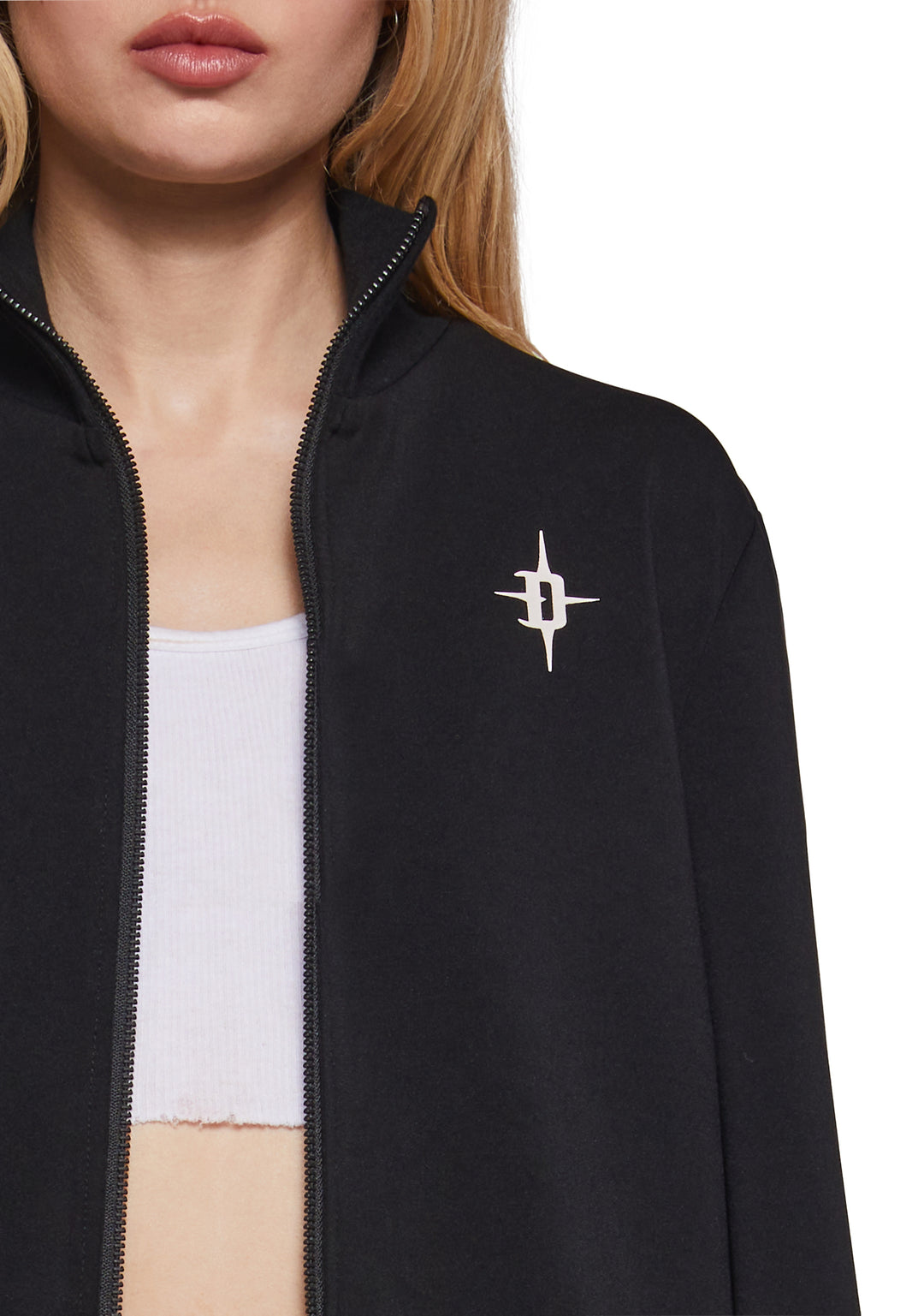 Womens Track Jacket With Logo Charm Zipper Darker Wavs - Black - Image 7