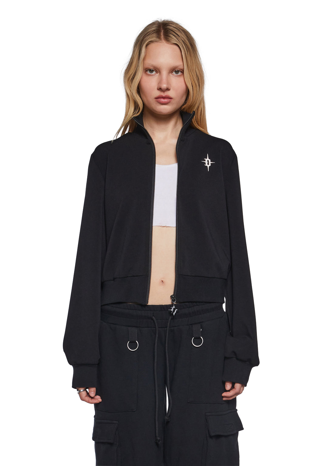 Womens Track Jacket With Logo Charm Zipper Darker Wavs - Black - Image 5