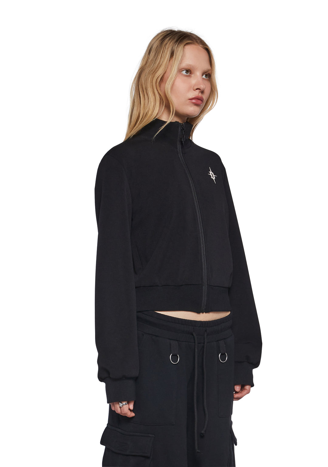 Womens Track Jacket With Logo Charm Zipper Darker Wavs - Black - Image 4