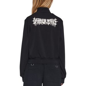 Womens Track Jacket With Logo Charm Zipper Darker Wavs - Black