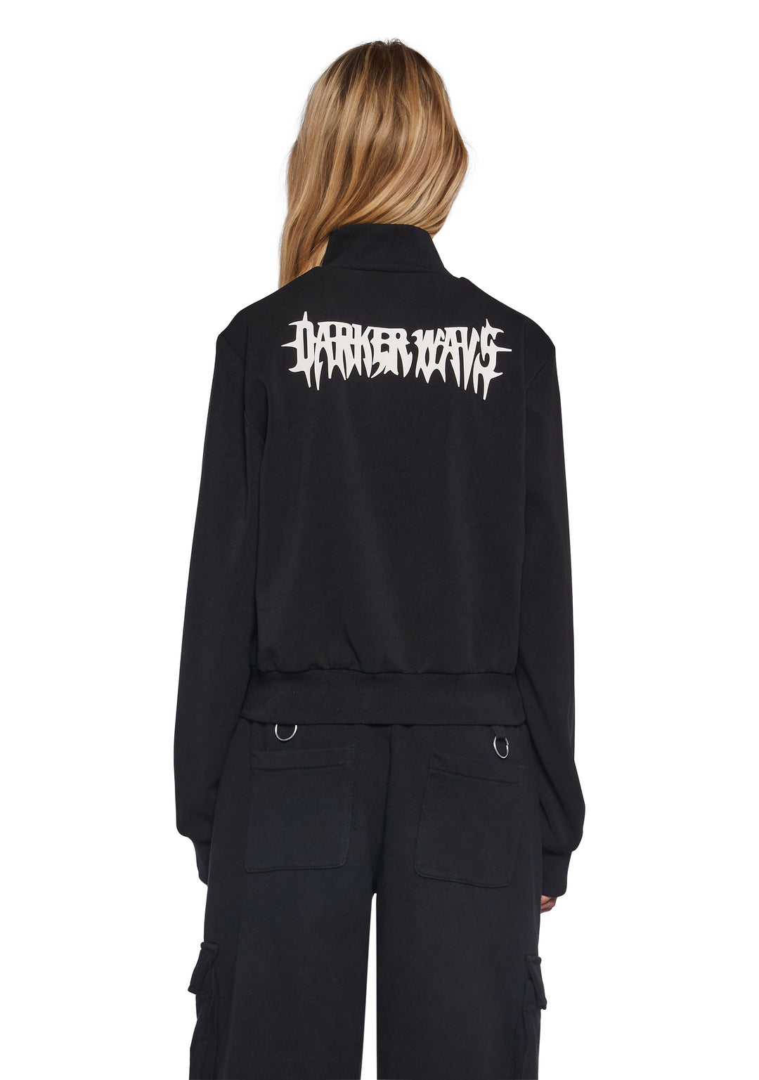 Womens Track Jacket With Logo Charm Zipper Darker Wavs - Black