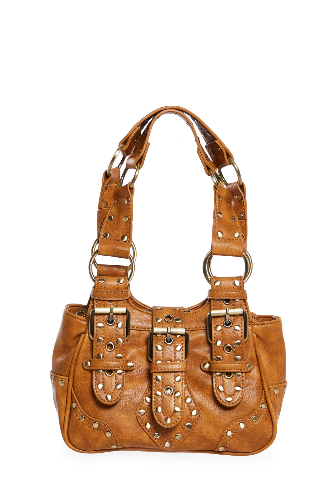 Vegan Leather Studded Mini Shoulder Bag Current Mood - Brown