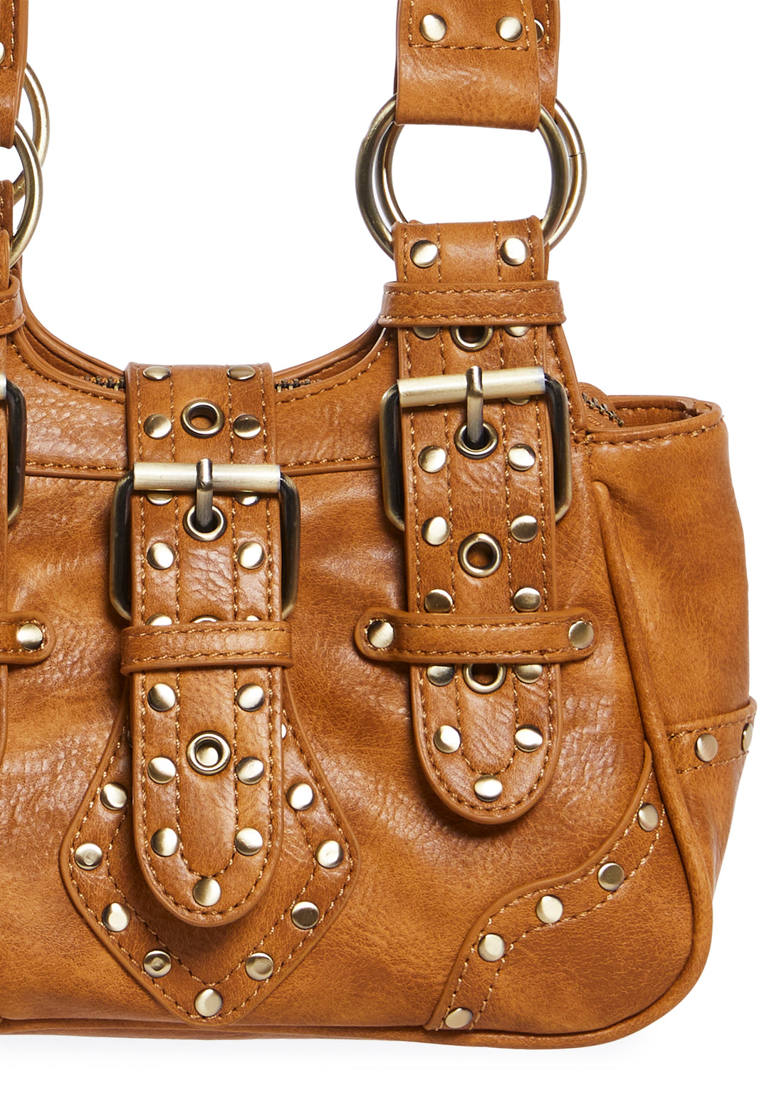Vegan Leather Studded Mini Shoulder Bag Current Mood - Brown - Image 5