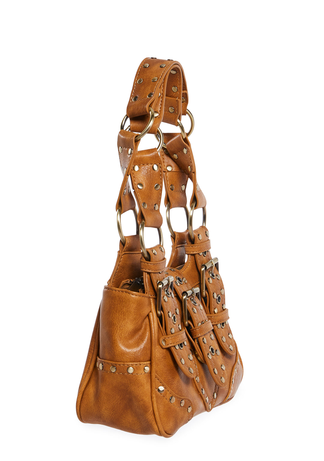 Vegan Leather Studded Mini Shoulder Bag Current Mood - Brown - Image 3