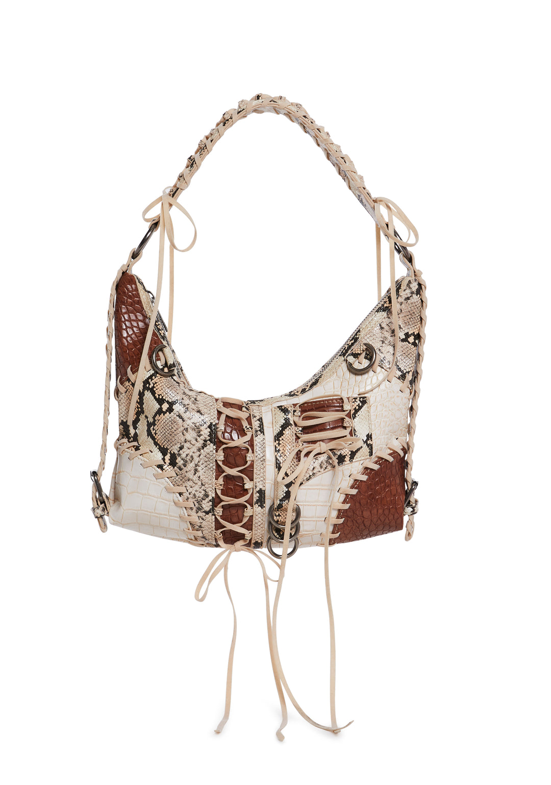 Snake Reptile Patchwork Crescent Shoulder Bag Current Mood - Multi